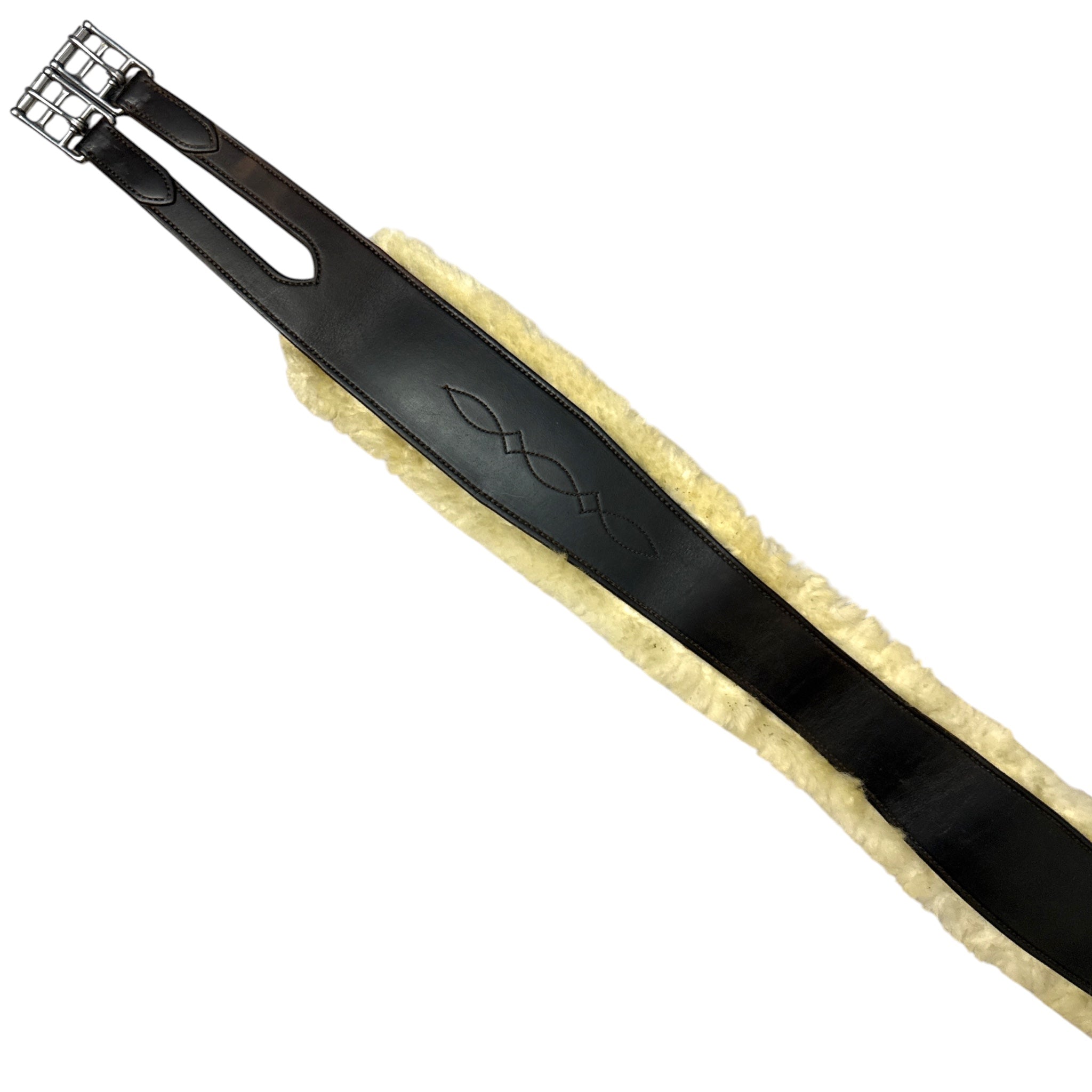 HPF Leather Fancy Stitch Girth with Removable Sheepskin - Dark Brown / Size 56"