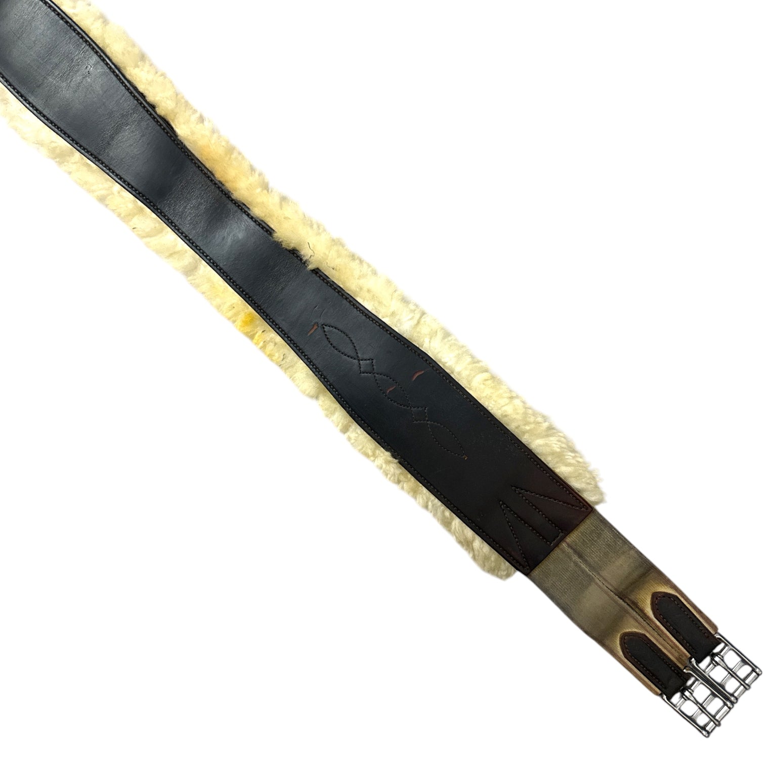 HPF Leather Fancy Stitch Girth with Removable Sheepskin - Dark Brown / Size 56"