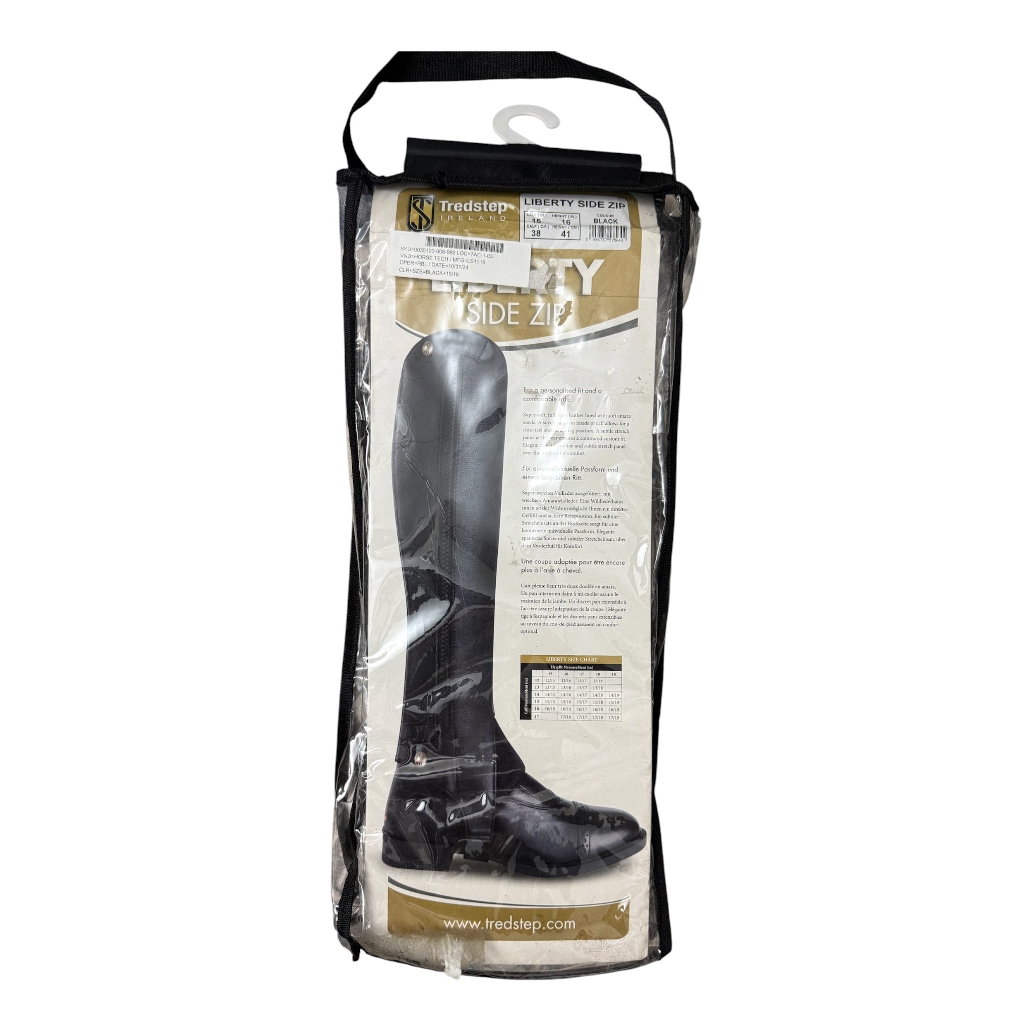 Tredstep Liberty Side Zip Half Chap Black Unisex - Black Size Calf 15 / Height 16