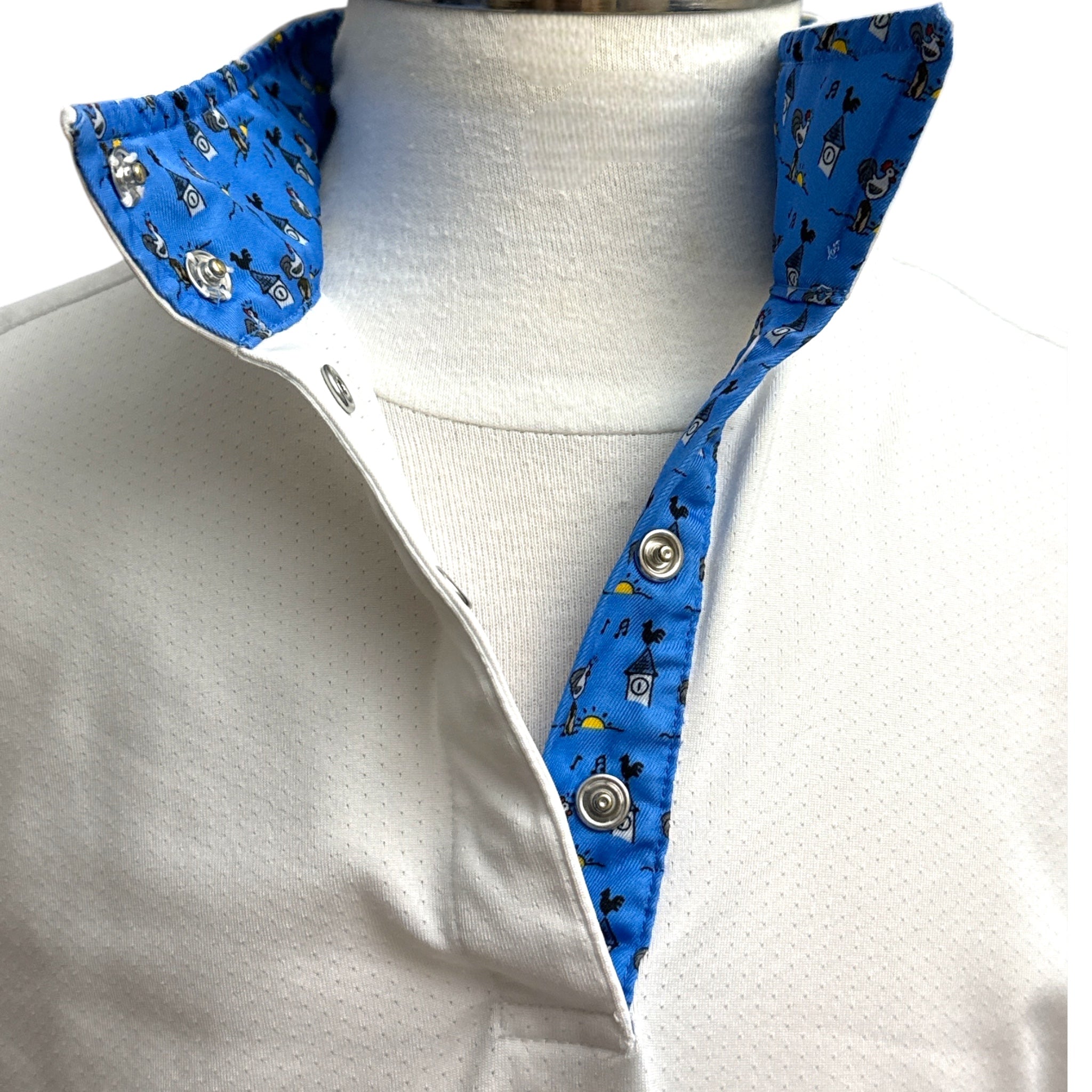 Essex Classics Girls Talent Yarn Short Sleeve Show Shirt - White / Blue Strutting Roosters Print / Size Youth XL