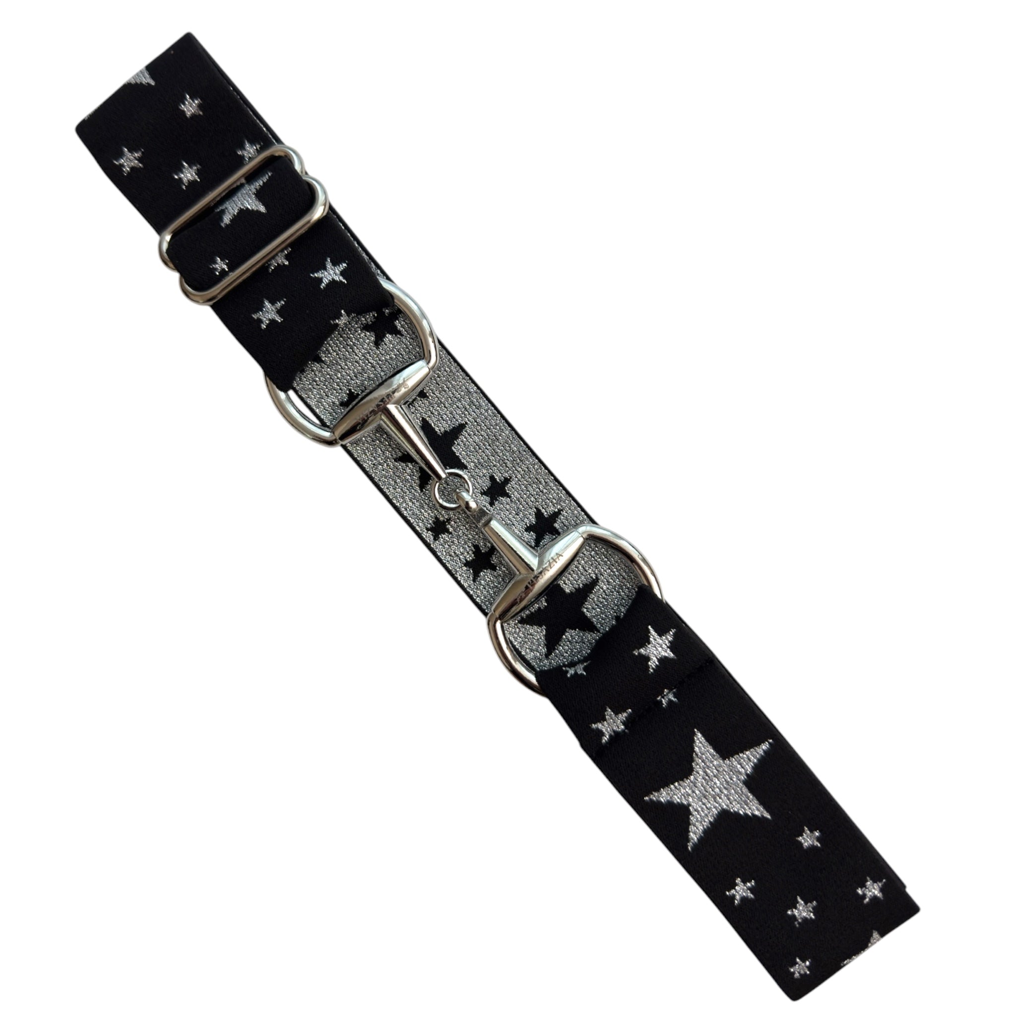 Pesazia Stretch Bit Belts - Black & Silver Stars w/ Silver Snaffle NEW