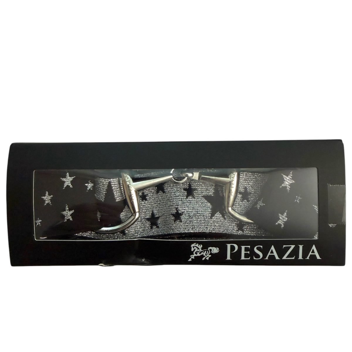 Pesazia Stretch Bit Belts - Black & Silver Stars w/ Silver Snaffle NEW