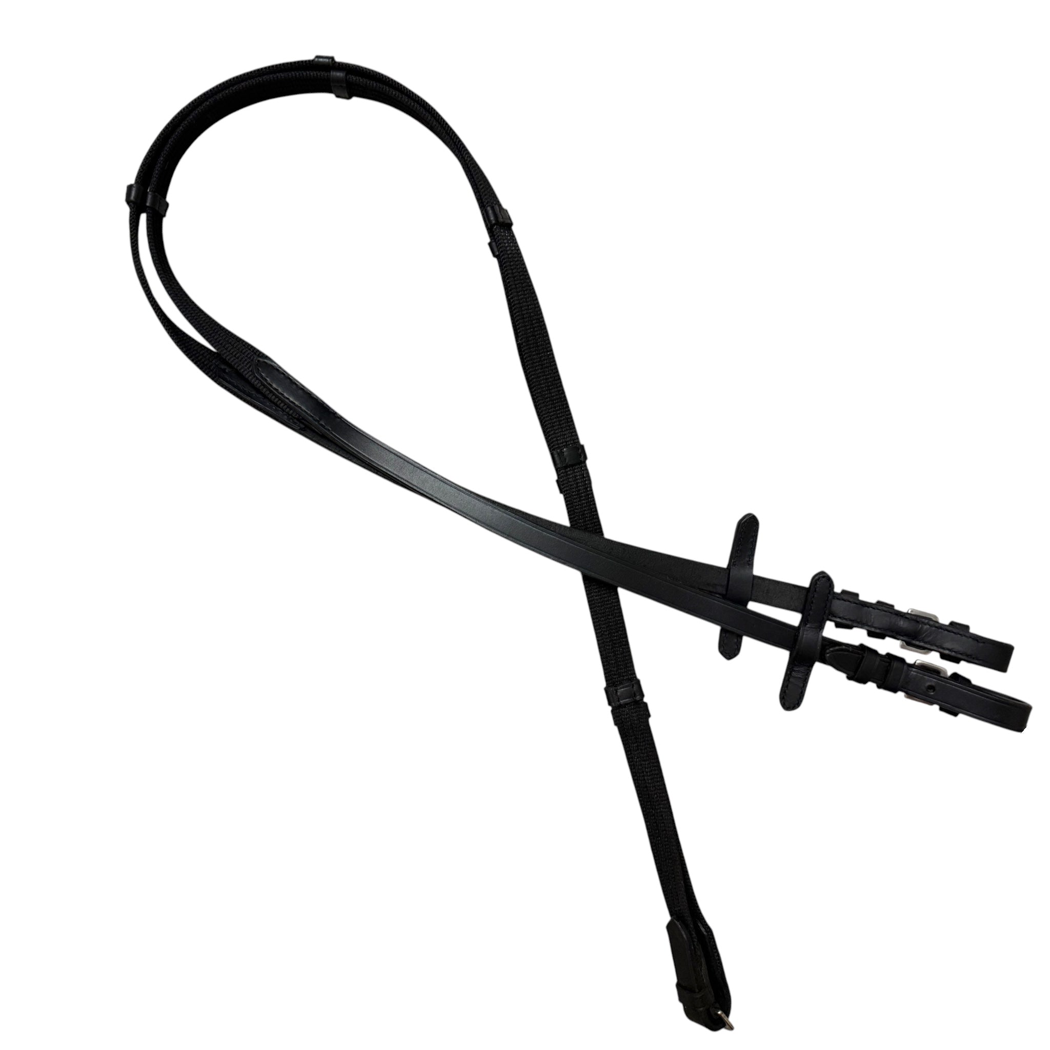 Black Leather (Unbranded) Flash Bridle with Web Reins- Full/Horse Size NEW