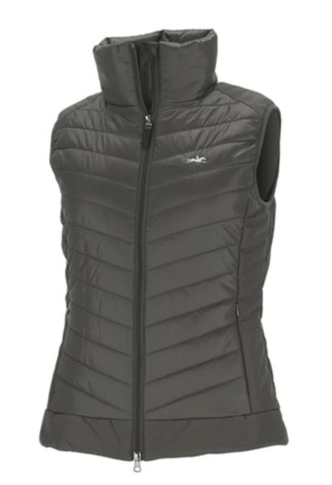 Dark gray puffer vest on a white background