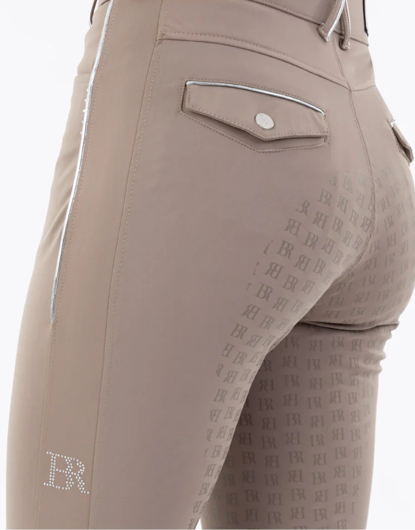 BR Equestrian Dionne Full Grip Seat Breech -Taupe Grey Tan / Size EU 34 (US 22) NEW