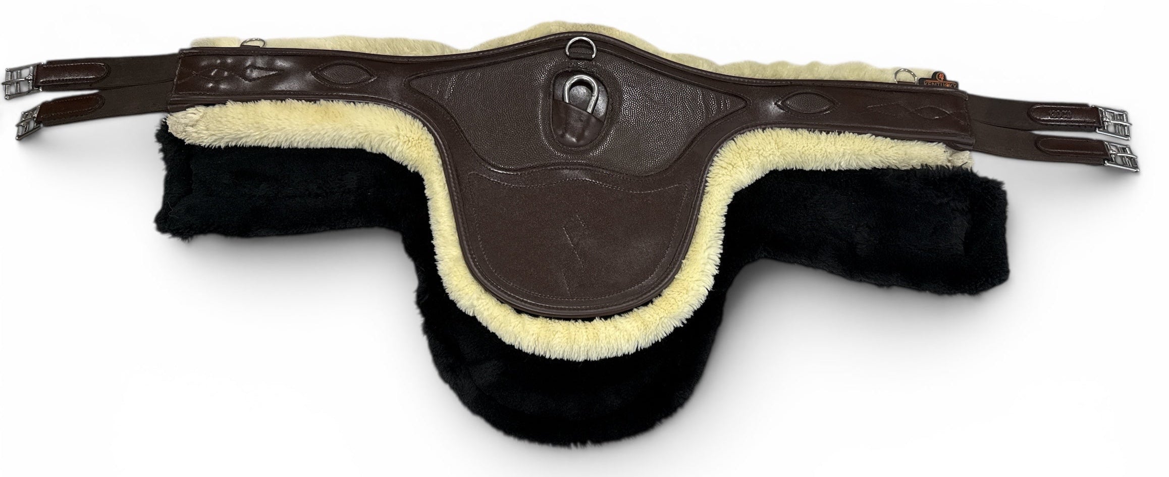 Kentucky Horsewear Sheepskin Stud Girth - Brown Leather / Cream & Black Sheepskin Liners 130 cm / 52"