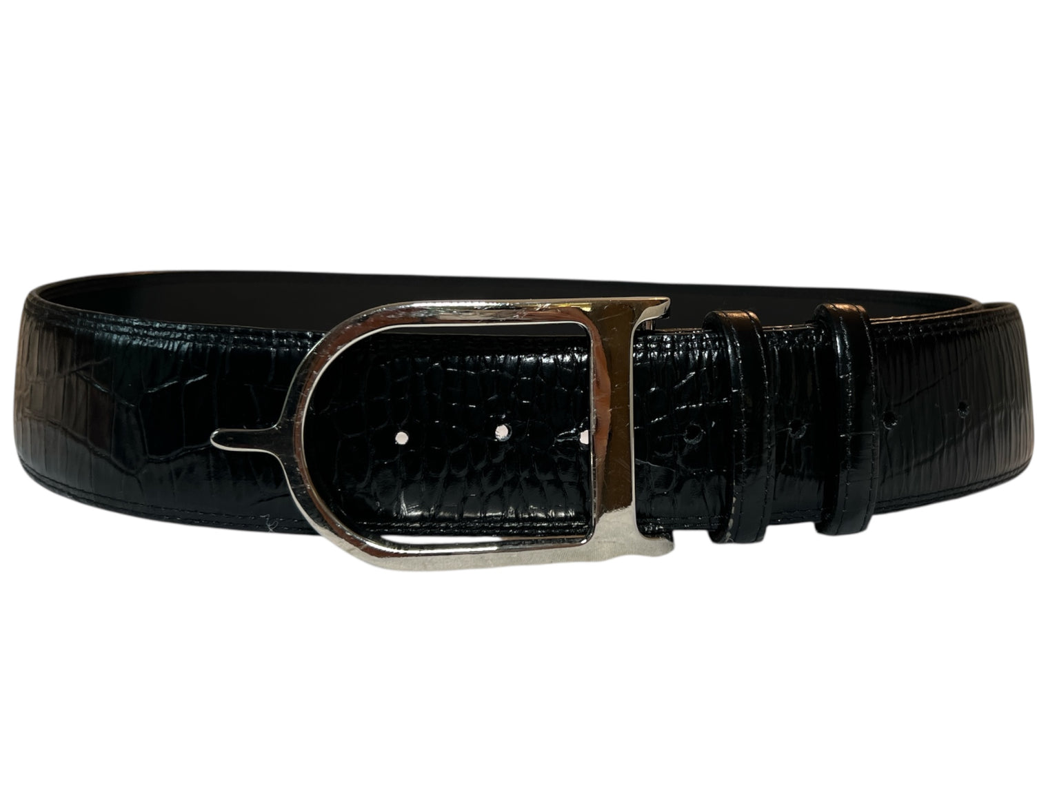 Sandy Duftler Spur Belt - 2" Black Leather Croc / Size 36