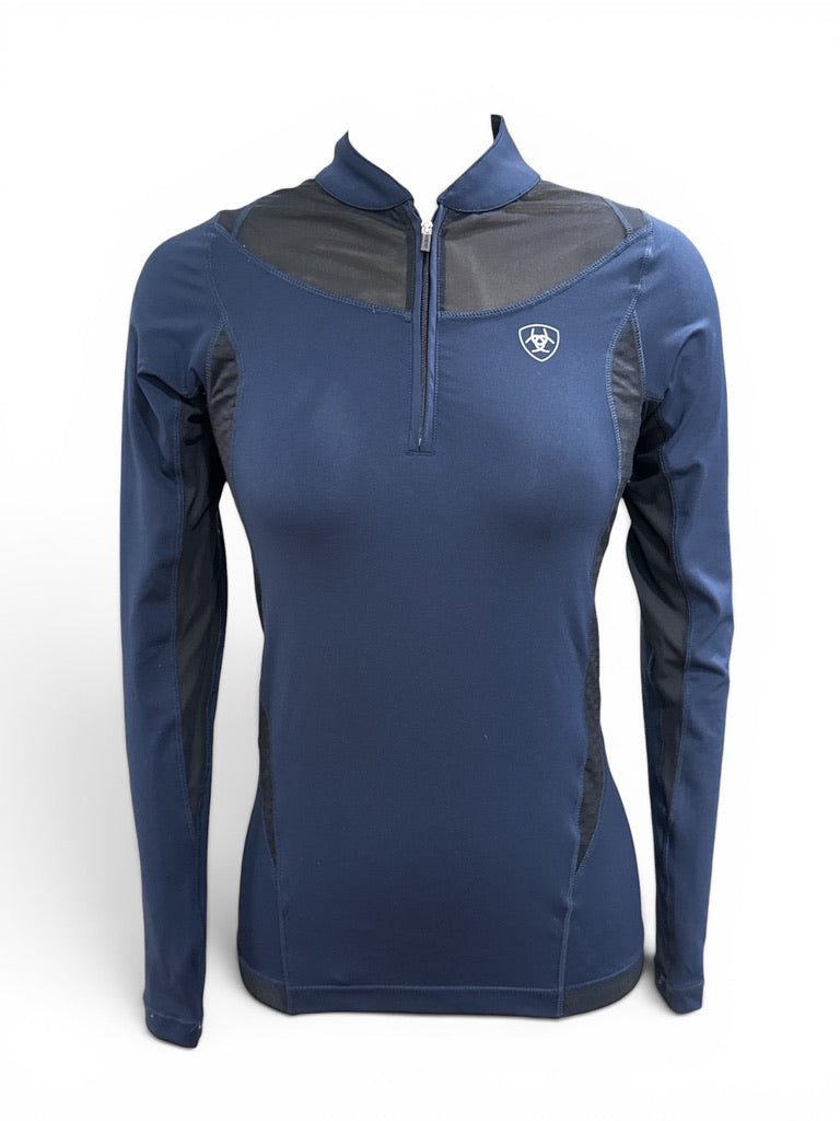 Ariat Women's Ascent 1/4 Zip Baselayer Training Shirt - Navy / Size Small