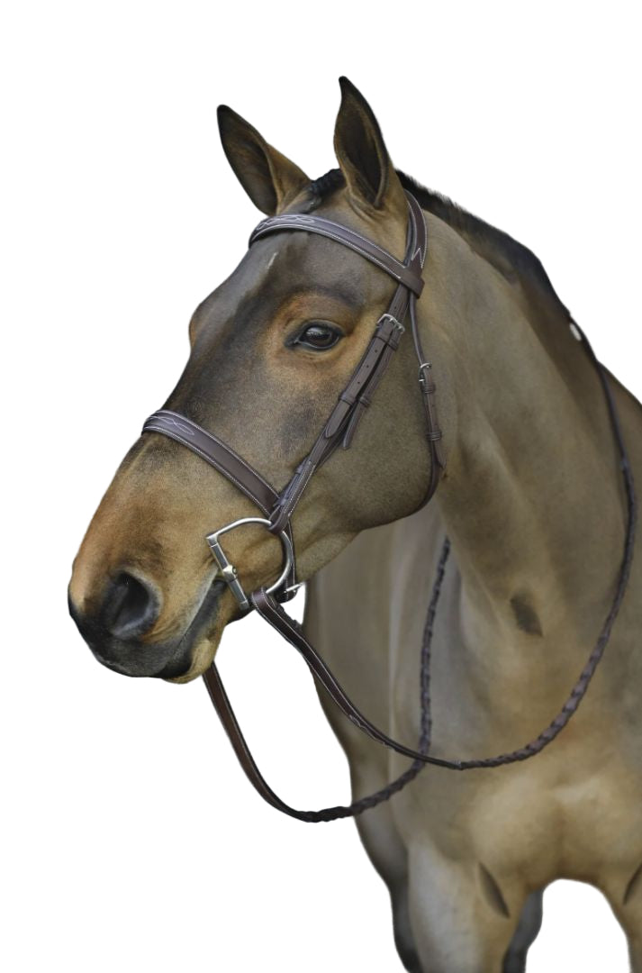 Pessoa Pro Fancy-Stitched Wide Nose Bridle with Reins -Dark Brown / Full Size