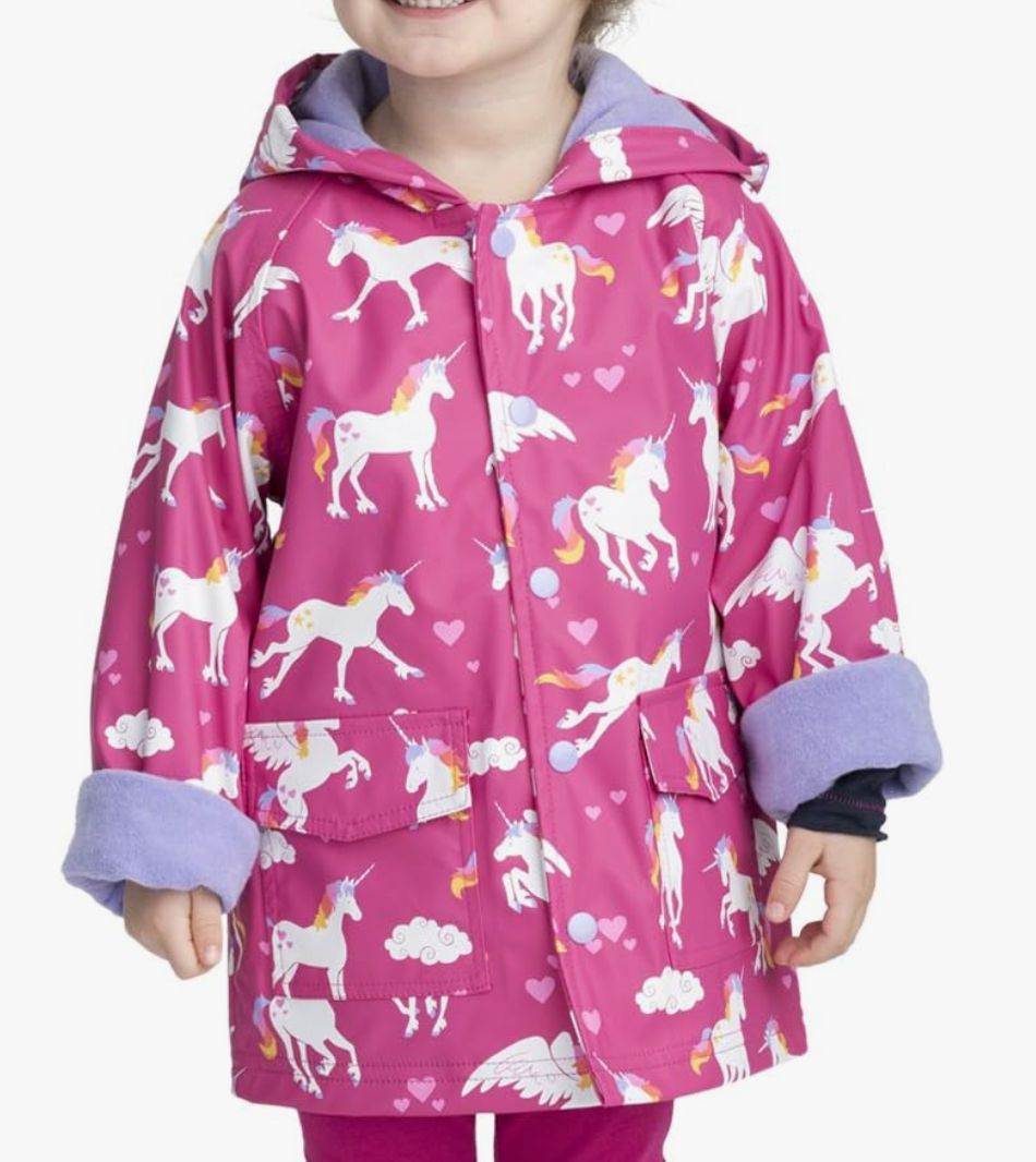 Hatley Girls Unicorn Button-Up Raincoat - Pink / Size 10 Youth