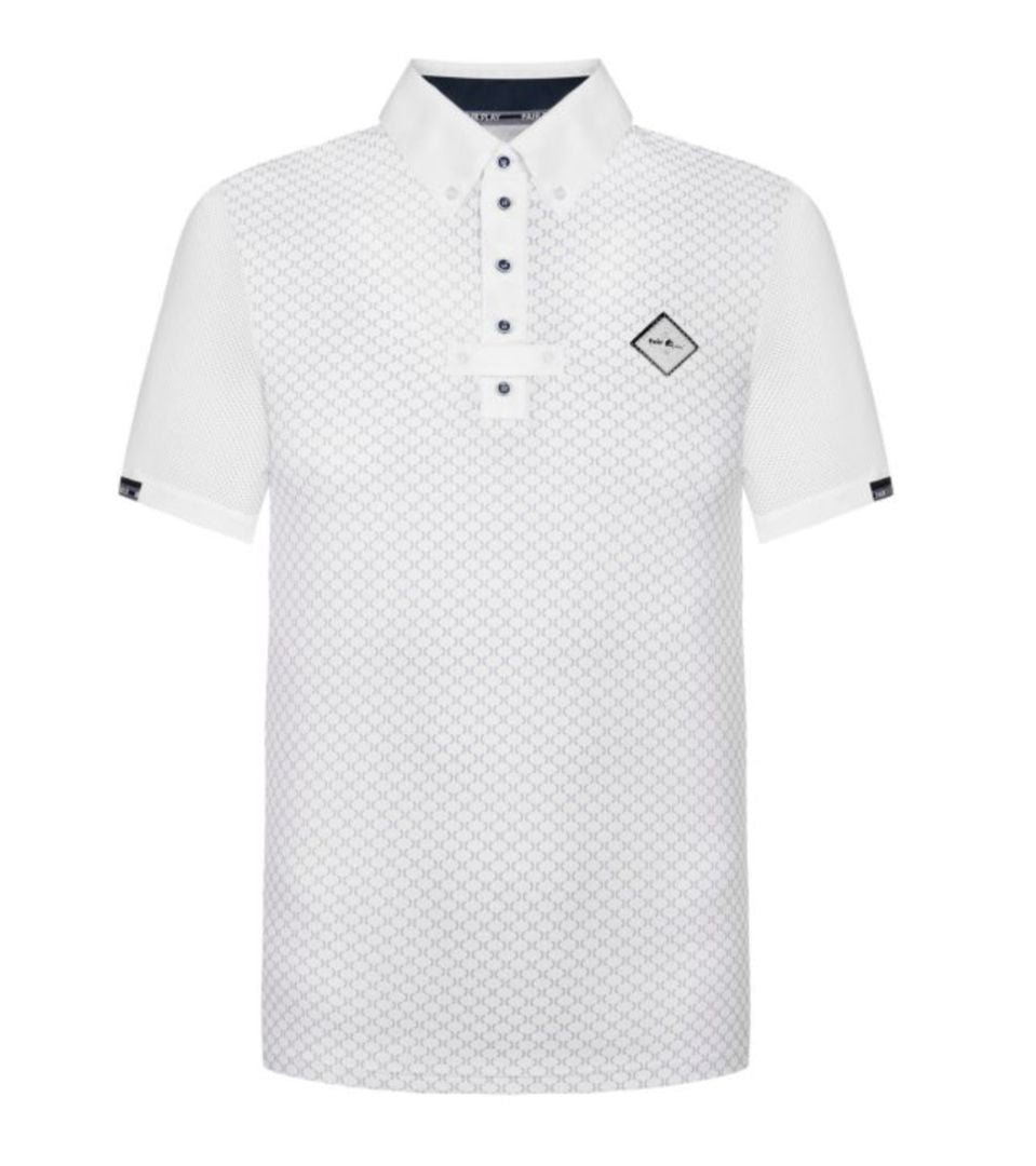 Fair Play Men's John Short Sleeve Polo Show Shirt - White Grey Print / Size Large  NEW