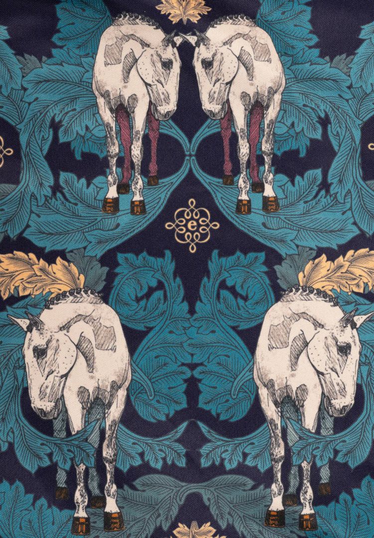 Espoir Valentinos Quarter Zip Long Sleeve Sun Shirt - Blue Horse Print / Size Large   NEW