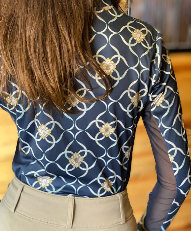 Arista Equestrian Luxe Mesh 1/4 Zip Sun Shirt - Navy Pattern / Size XXL  NEW