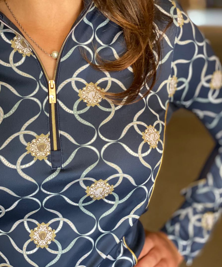 Arista Equestrian Luxe Mesh 1/4 Zip Sun Shirt - Navy Pattern / Size XL  NEW