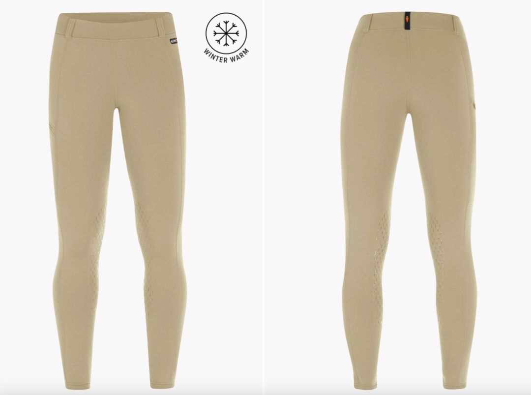 Kerrits Kids Power Stretch Knee Patch Pocket Riding Fleece Winter Tight - Tan / Youth Small  NEW