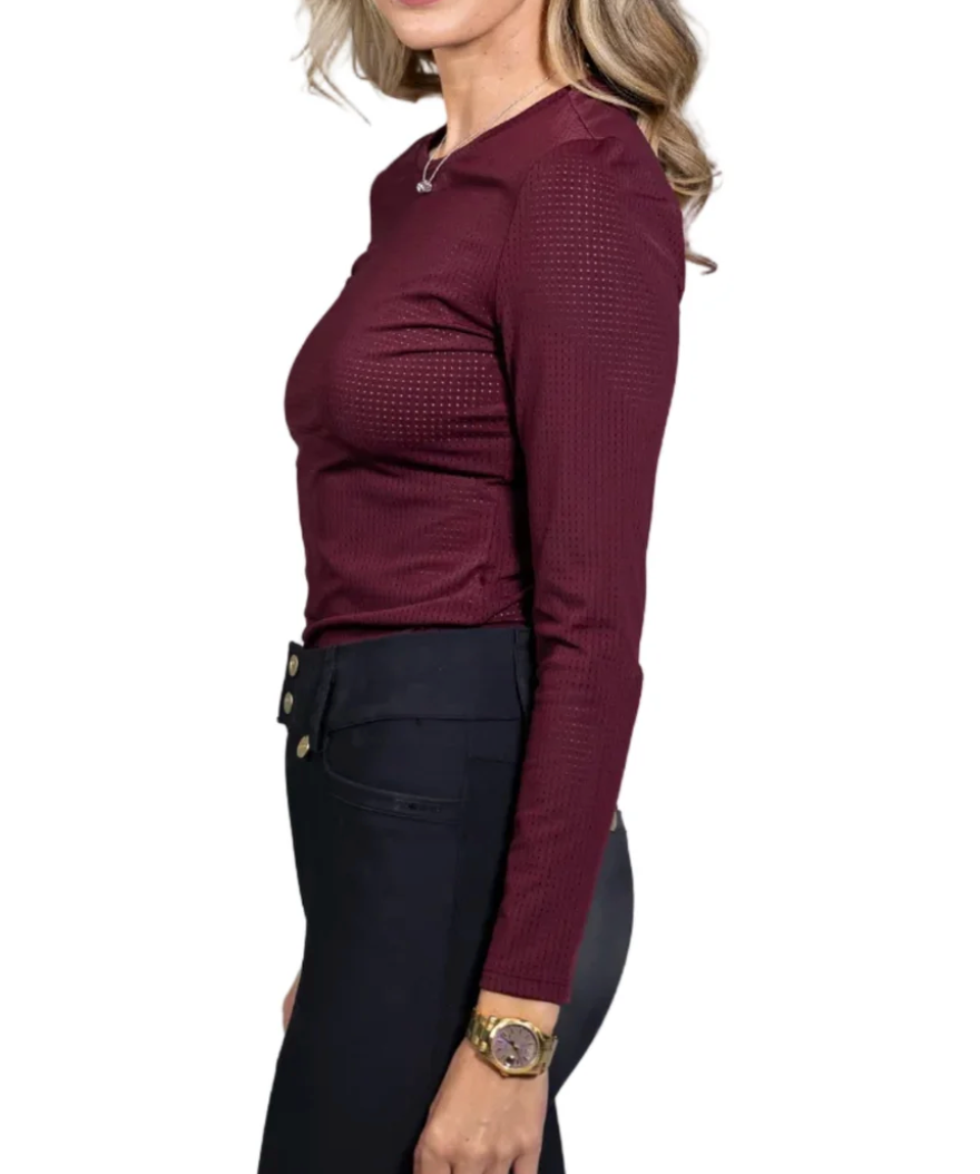 Equisite Cadence Perforated Shirt - Cabernet / Size Medium