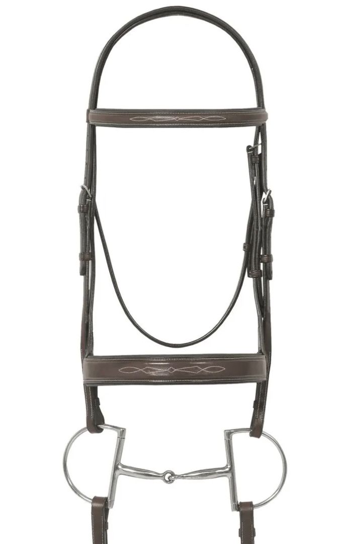 Ovation Elite Fancy Raised Flat Wide Noseband Traditional Crown -  Dark Brown / Full Size - (No Reins)