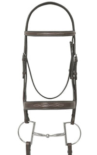 Ovation Elite Fancy Raised Flat Wide Noseband Traditional Crown -  Dark Brown / Full Size - (No Reins)