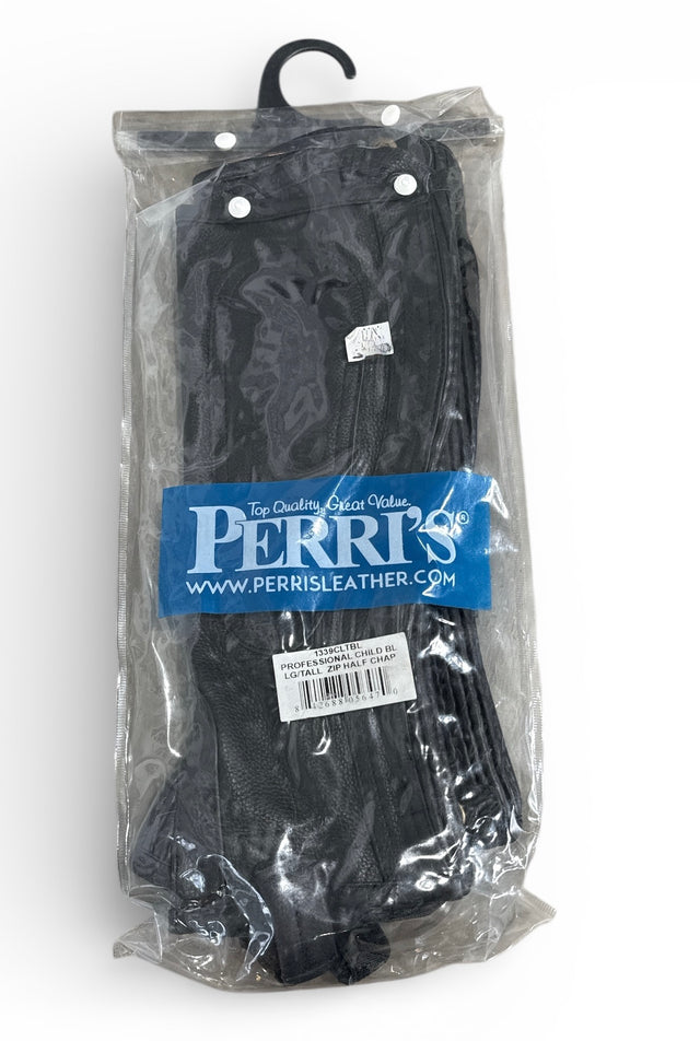 Perri's Professional Child Leather Zip Half Chaps - Black Youth Large  Calf /Tall  NEW