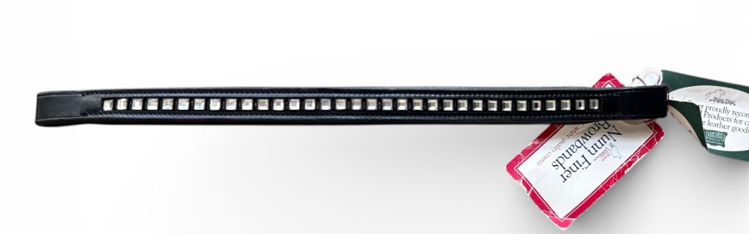 Nunn Finer Large Square Swarovski Padded Browband Black / Cob Size NEW