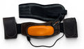 Black archery quiver with orange interior on a white background
