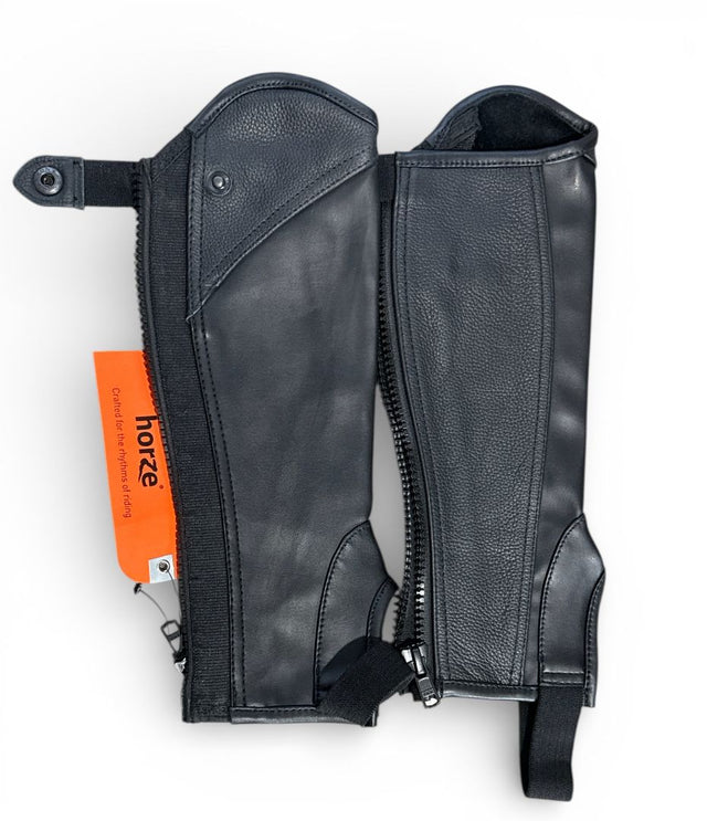Horze Kid's Black Leather Chaps Size Youth 10 NEW