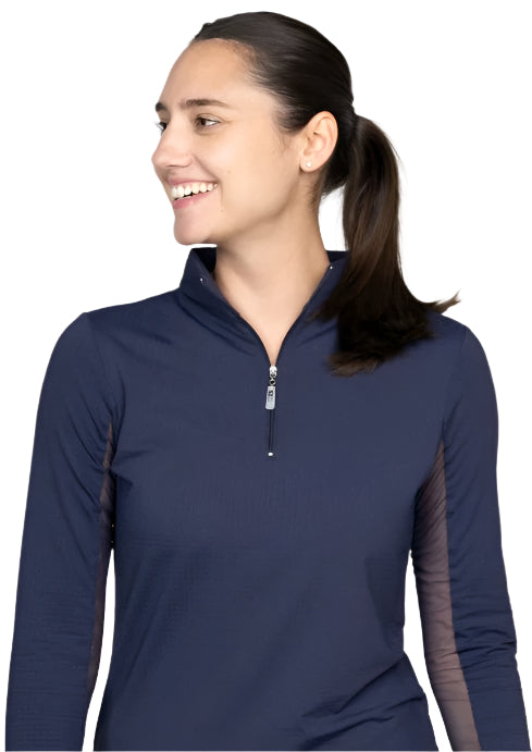 EIS Women's Solid COOL Sun Shirt - Navy / Size Small