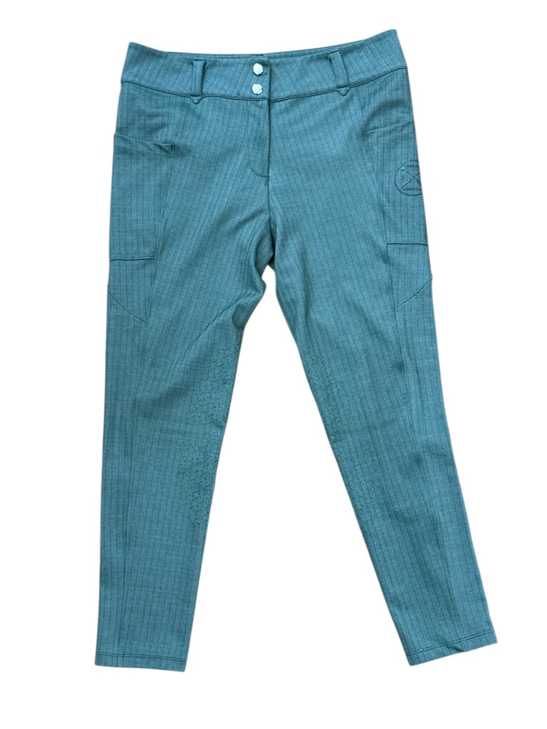 Free Ride Equestrian  Knee Grip Lux Breeches - Green Tweed / Size XL