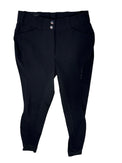 Black riding pants with a brand logo on a white background