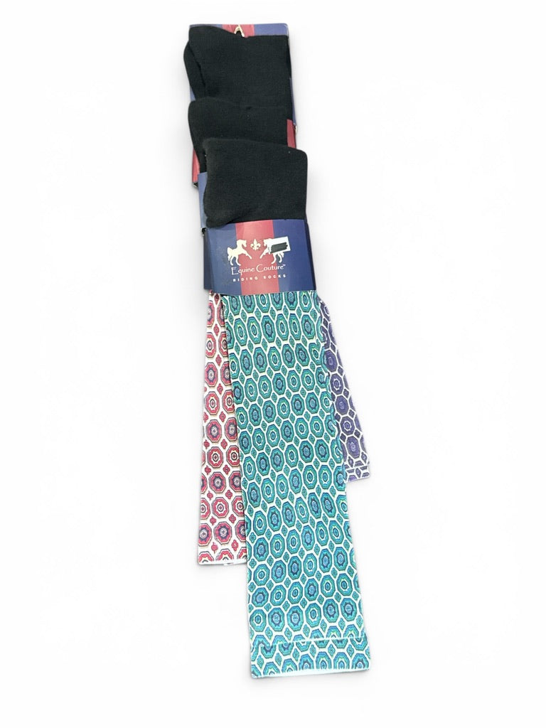 Equine Couture Women's Kelsey Padded Knee Hi Boot Socks 3 Pack - Hot Pink/Aqua/Purple NEW