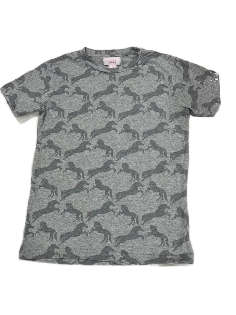 Horze Kids Grey Horse Print Organic Tee - Size Youth XL