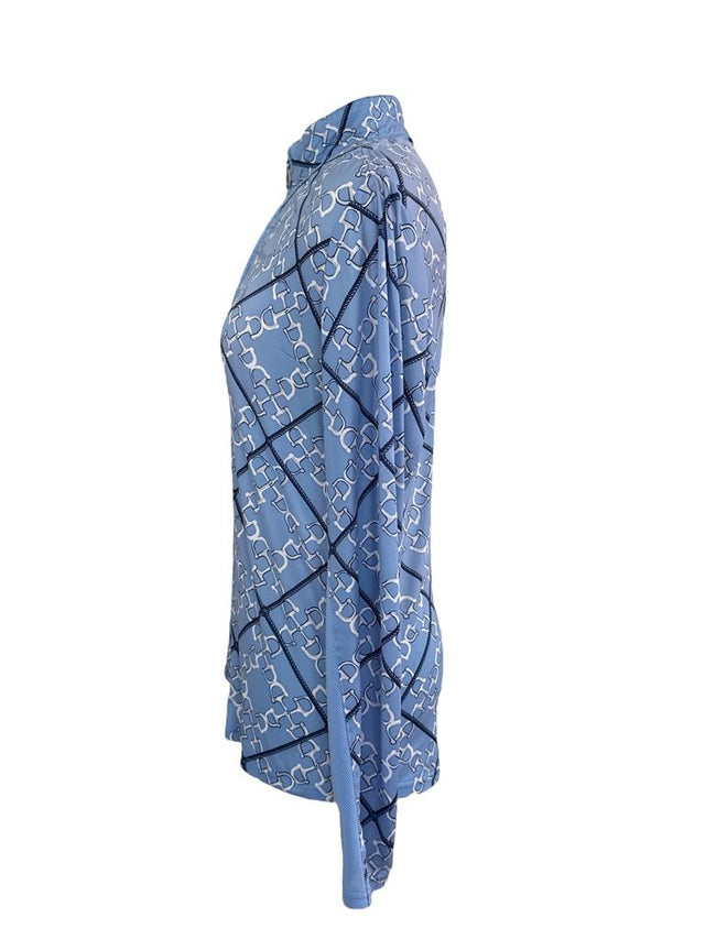 SanSoleil Bit Print Long Sleeve Sun Shirt - Blue / Size Medium