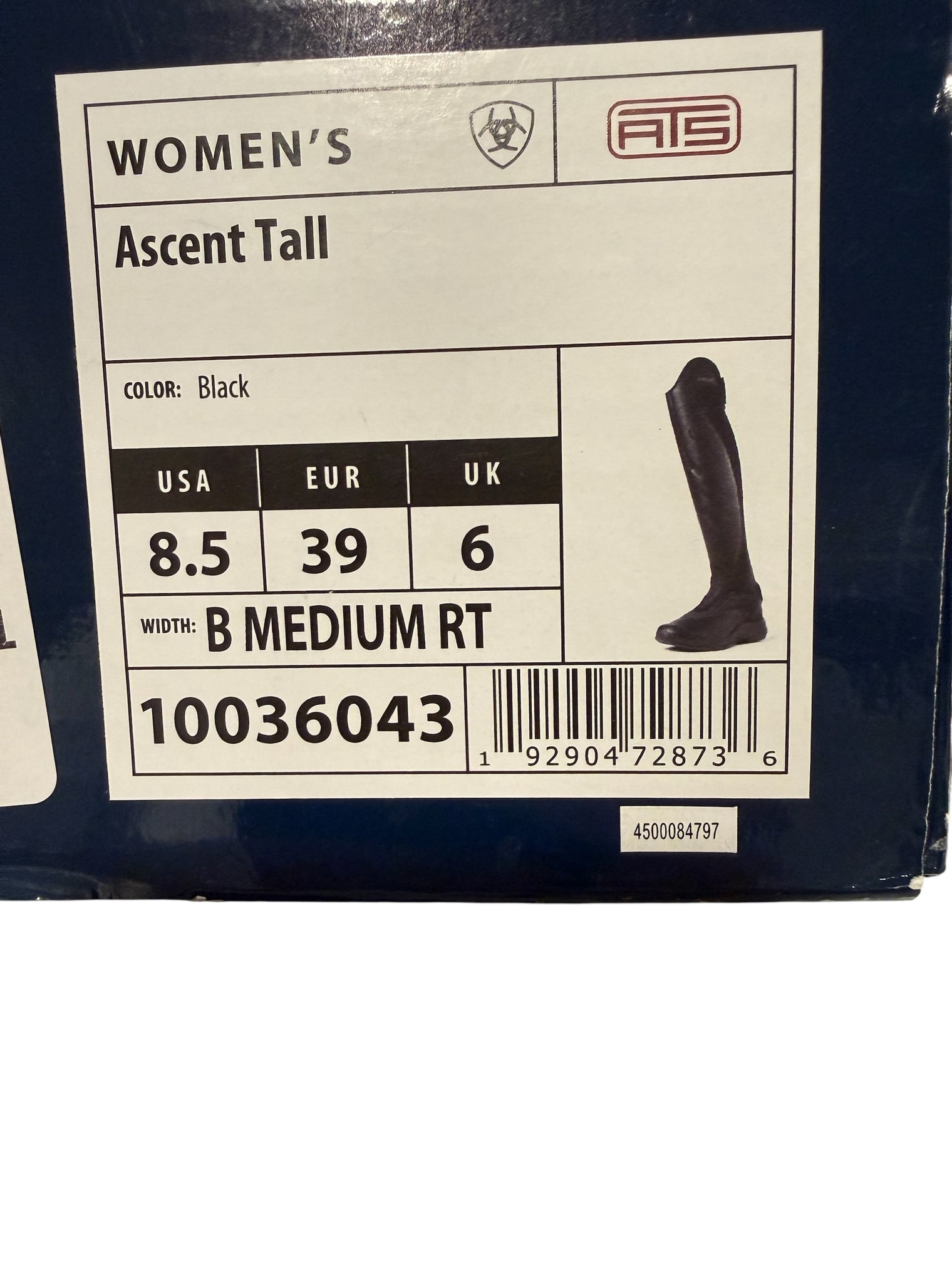 Ariat Woman's Ascent Tall Boots -Black Size US 8.5 / Medium Width / Tall Height   NEW