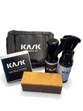 KASK cleaning kit with spray bottles, sponge, and instructions on a white background
