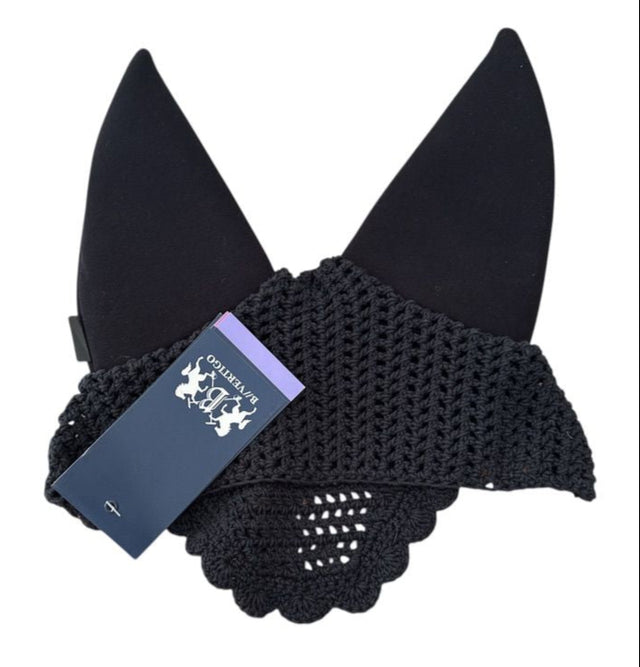B Vertigo Raxus Black Hand Knitted Crocheted Ear Net Padded Fly Veil with Ears Black Cob NEW