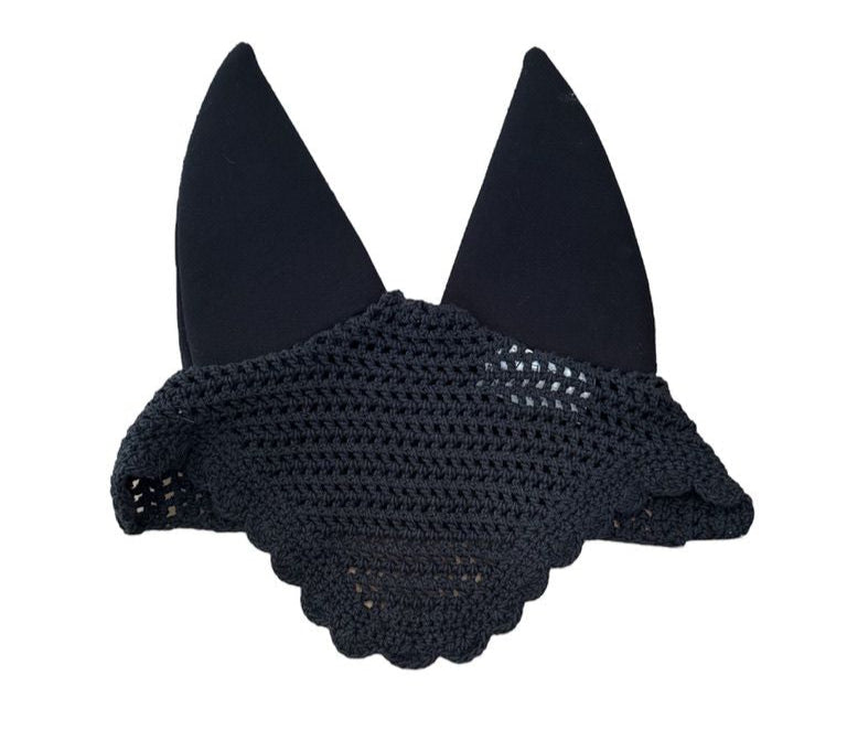 B Vertigo Raxus Black Hand Knitted Crocheted Ear Net Padded Fly Veil with Ears Black Cob NEW