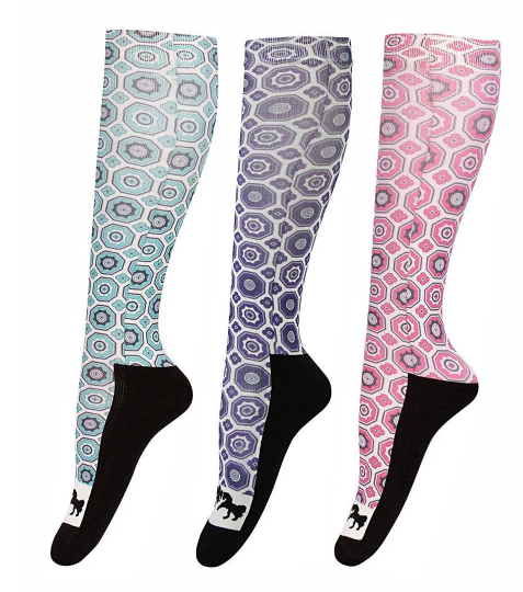 Equine Couture Women's Kelsey Padded Knee Hi Boot Socks 3 Pack - Hot Pink/Aqua/Purple NEW