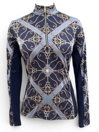 Arista Equestrian Long Sleeve Stirrup and Leather Design Shirt - Blue / Size Small