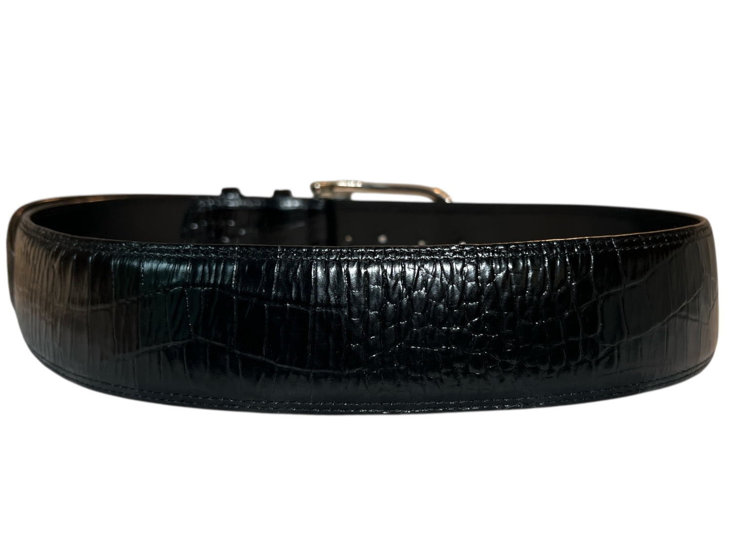 Sandy Duftler Spur Belt - 2" Black Leather Croc / Size 36