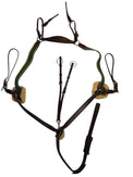 Horse tack with brown straps on a white background