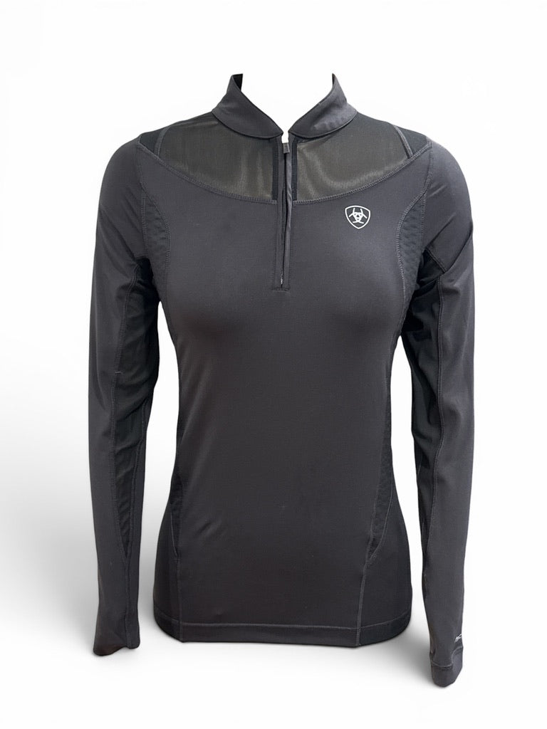 Ariat Women's Ascent 1/4 Zip Baselayer Training Shirt - Black / Size Small