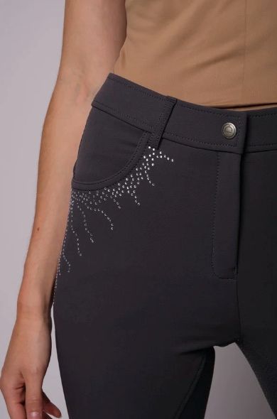 Montar Femke Yati Mid Rise Crystal Lians Full Grip Breeches, Brown Grey
