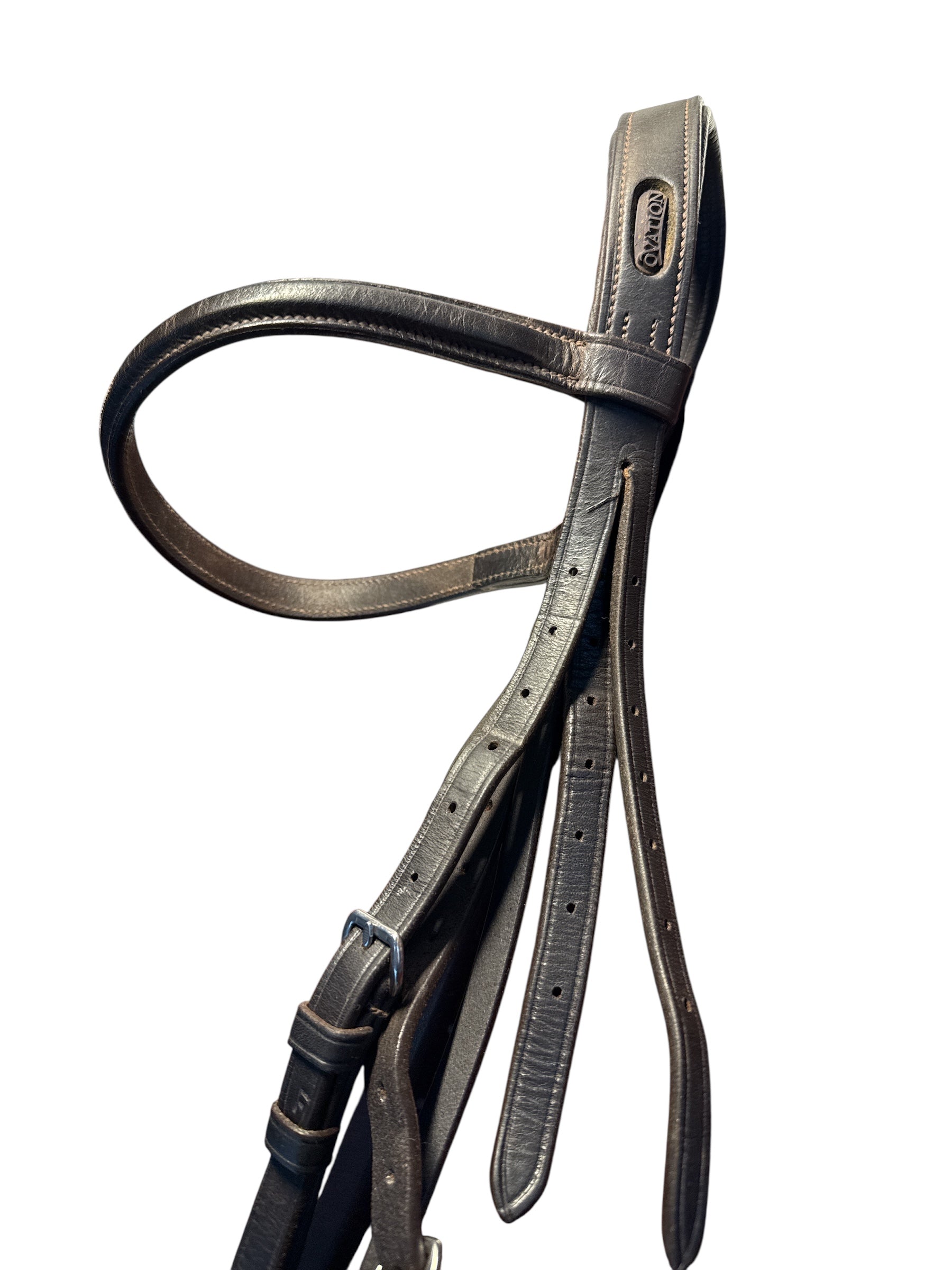 Ovation Elite Fancy Raised Flat Wide Noseband Traditional Crown -  Dark Brown / Full Size - (No Reins)