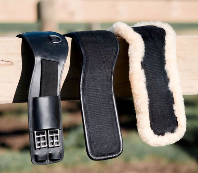 Lumiere Anatomical Dressage Girth (Build Your Own) Black with White and Black Sheepskin Size 80 NEW