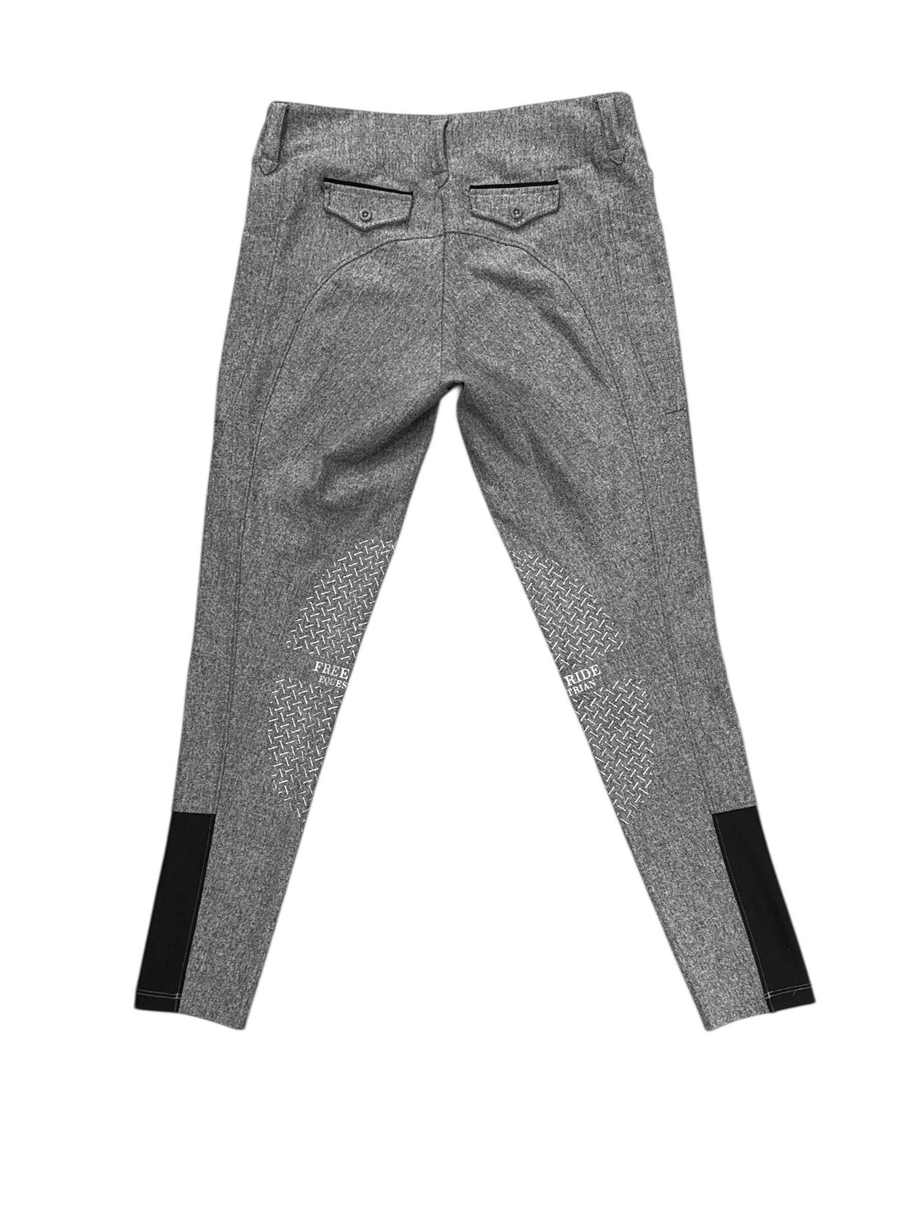 Free Ride Equestrian Lux Knee Grip Pull On Breeches - Grey Tweed / Size Large