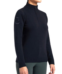 Cavalleria Toscana Logo 1/4 Zip Pullover Wool Blend Sweater - Navy Blue / Size Medium