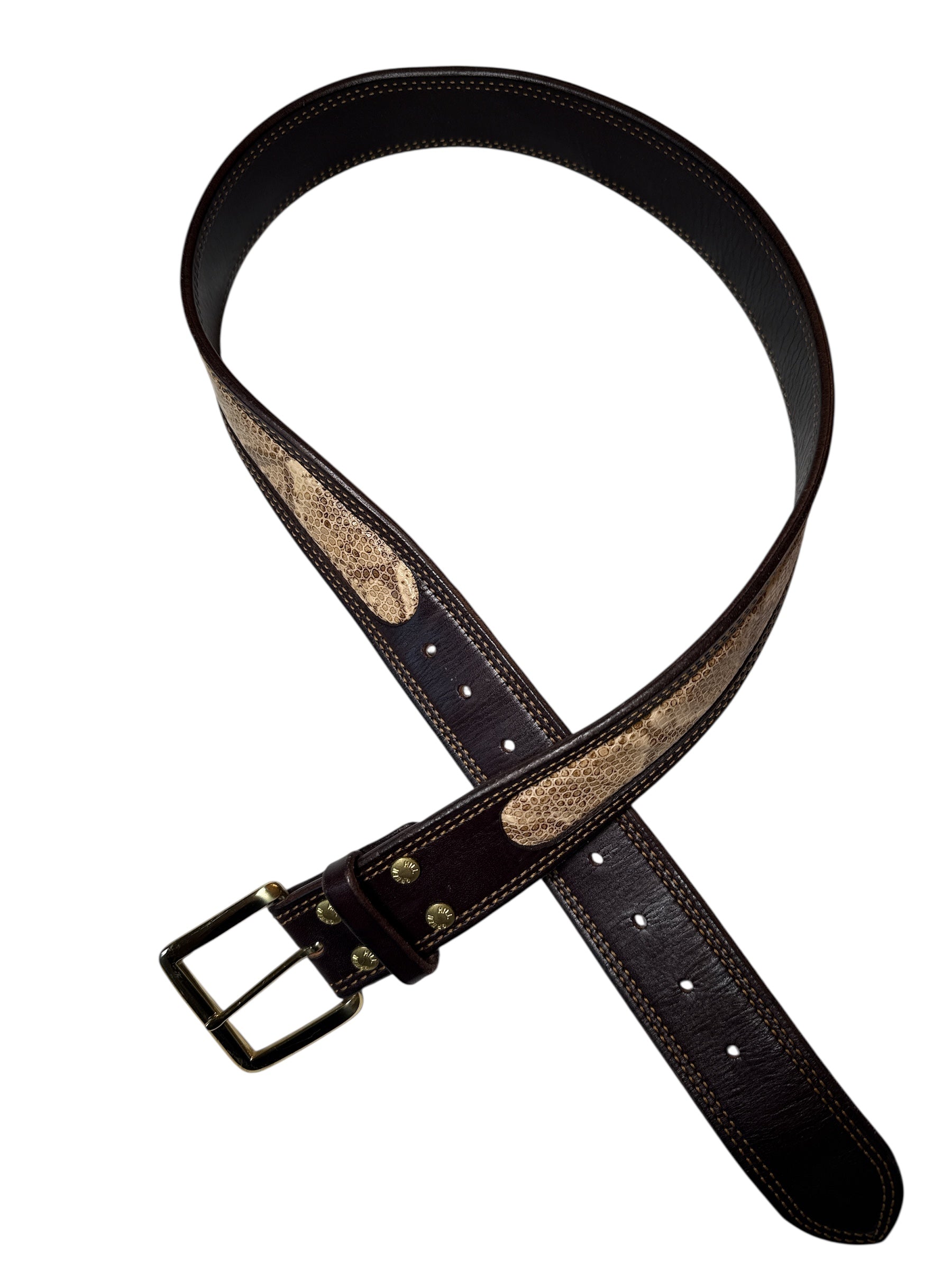 Green Hill Collection Python Print Leather Belt - Brown/ Size Large