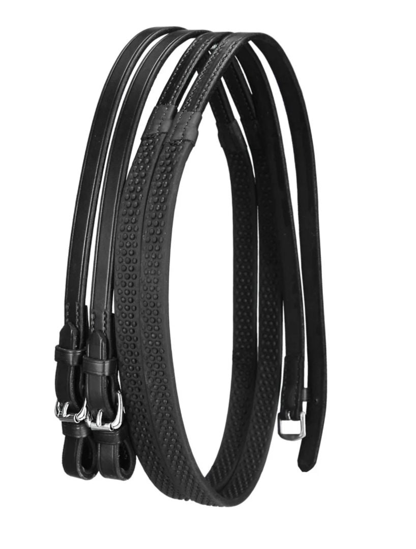 Nunn Finer Soft Grip Rubber Reins - Black Full/Horse Size