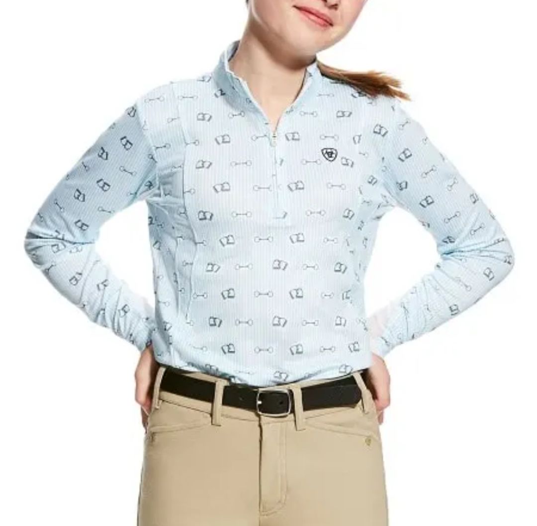 Ariat Children's Sunstopper 2.0 Blue Bit Print-  1/4 Zip Shirt - Size Youth Small