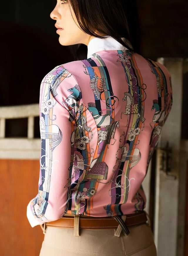 Espoir Pink Cheval Celebration Quarter Zip Show Shirt - Size Large NEW